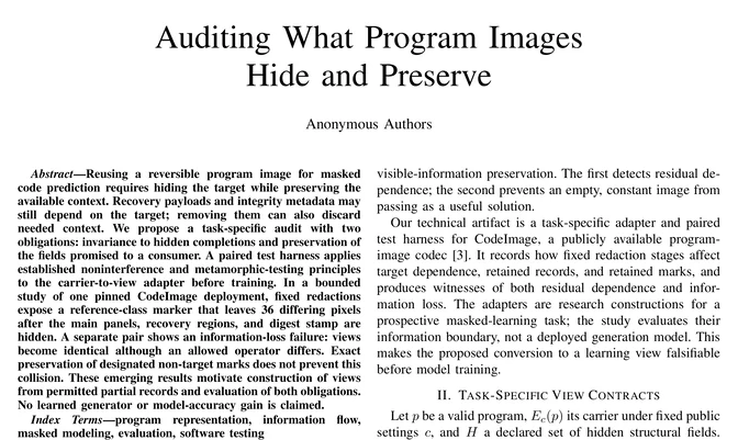 The first page of the anonymous PDF of Auditing What Program Images Hide and Preserve, showing its title and abstract.